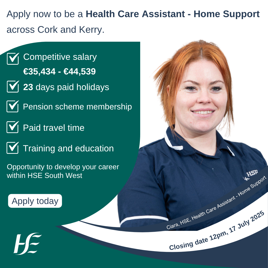 HSE South West is Recruiting Home Support (formally Home Help) Staff across Cork and Kerry