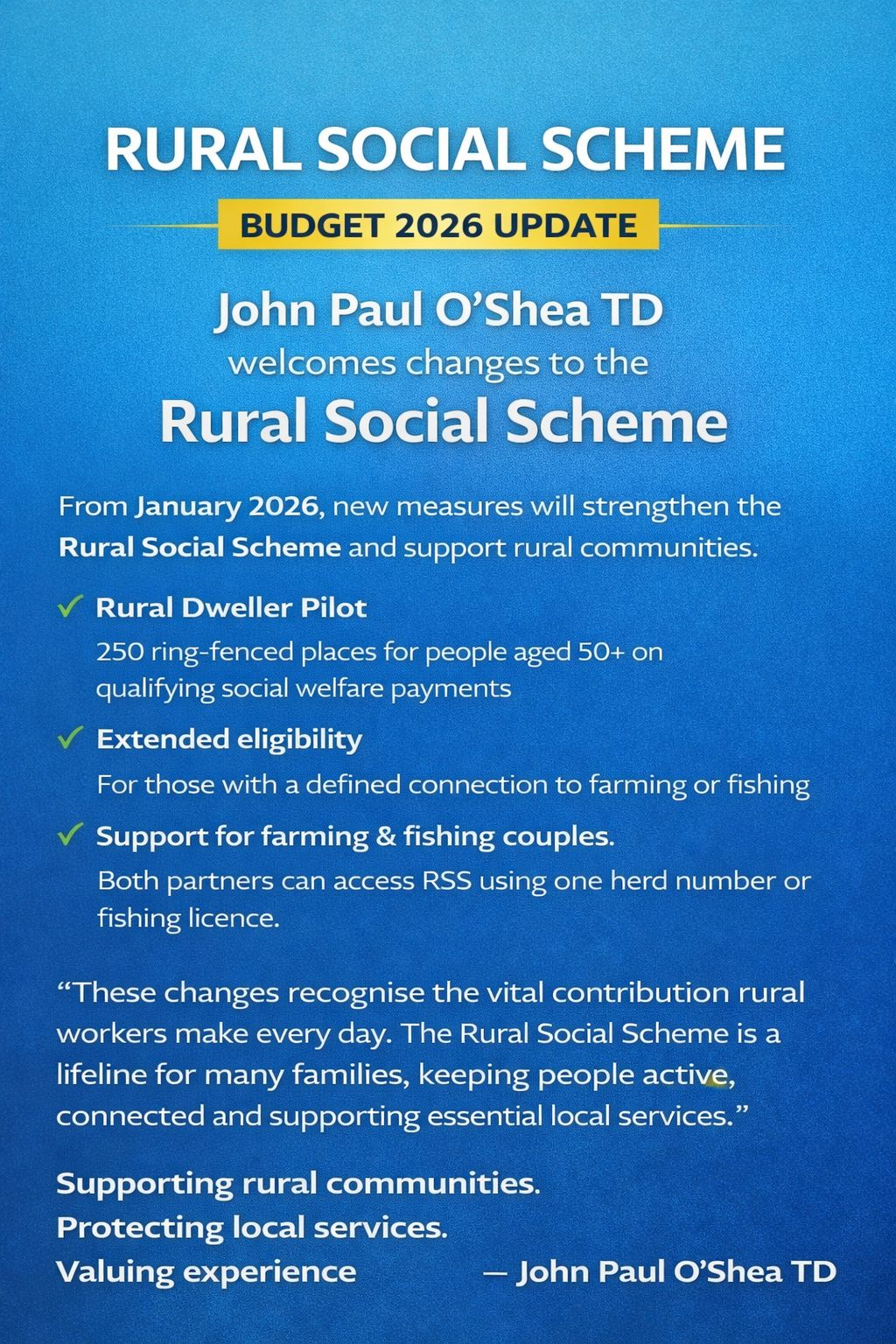 Communities in Cork to Benefit from Changes to Rural Social Scheme – O’Shea