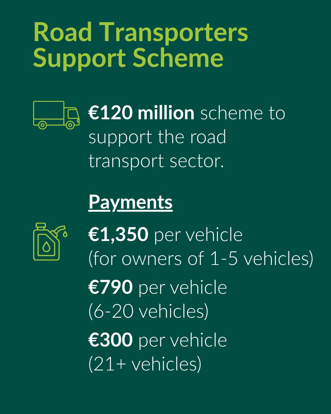 Government Announces Details of €120 million Road Transporters Support Scheme